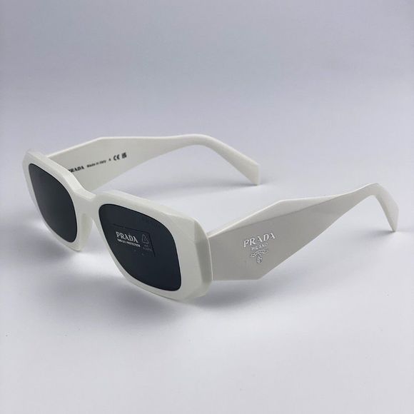 Prada PR17WS 1425S0 Sunglasses Ivory White Dark Gray Rectangle Unisex - Picture 8 of 16